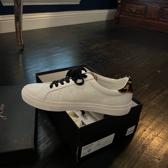 J Crew Classic Leather Sneakers with Leopard Tag - Picture 3 of 3